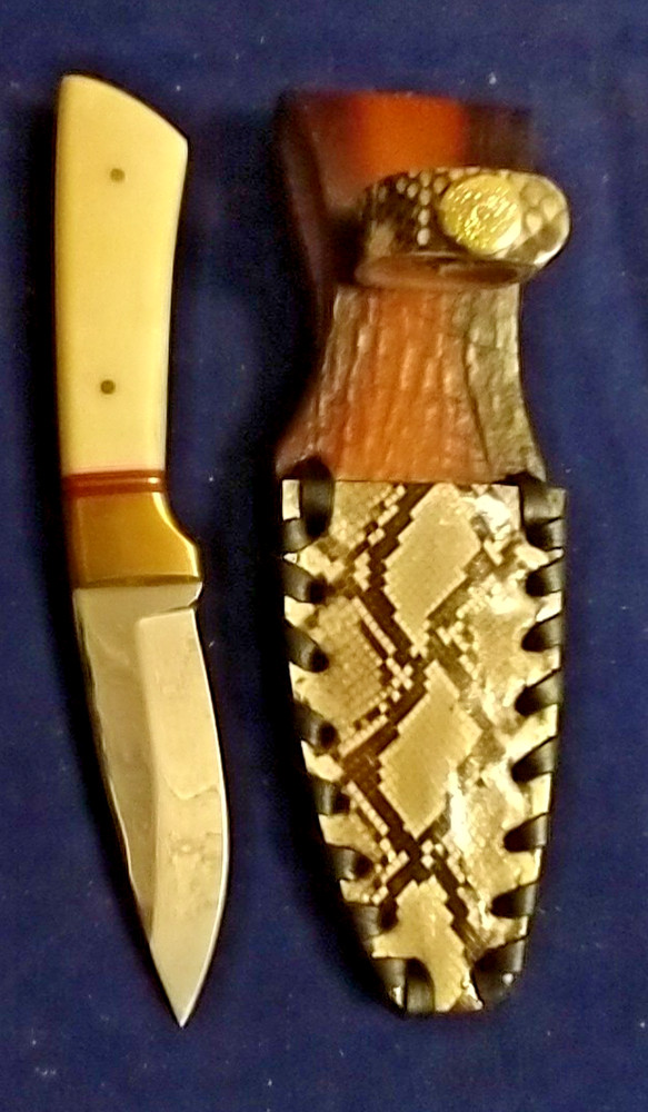 Genuine Python Snakeskin Knife Sheath with Bone Handle Knife