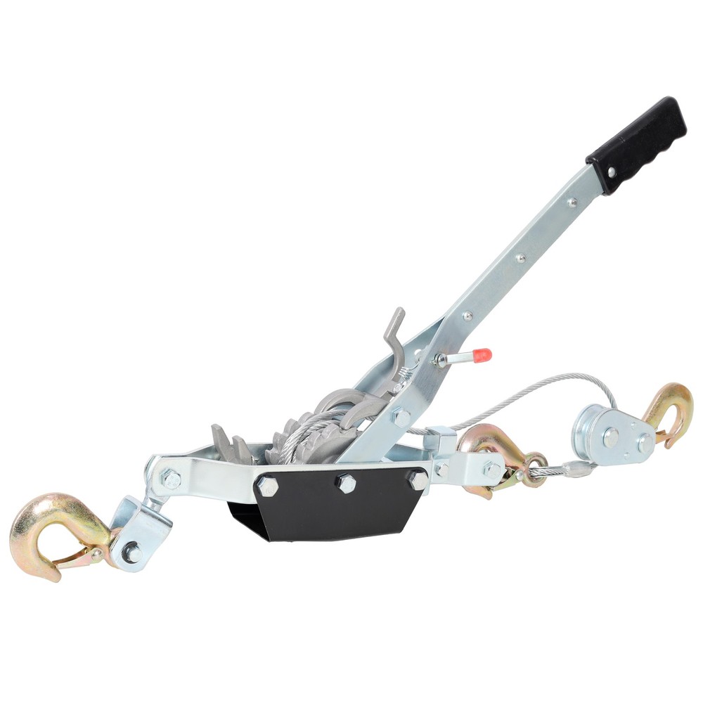 2T Hand Winch Puller Double Gear 3 Hooks 12FT Steel Cable Power Ratchet Puller