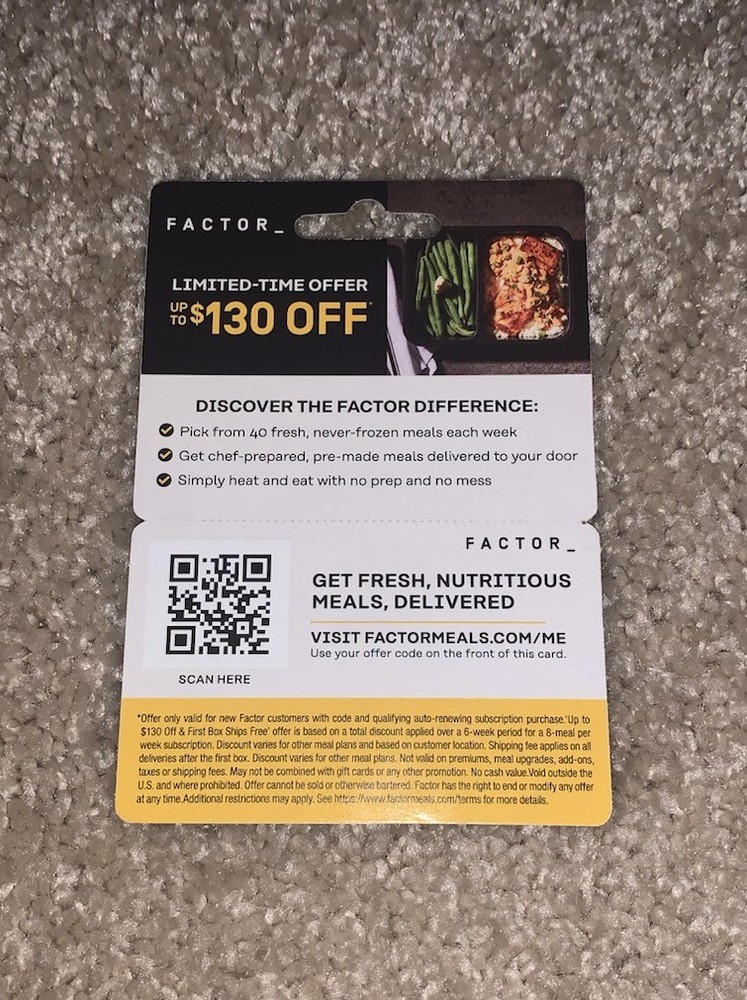 Factor Meals Delivery Card With Special Offer Code Up To $130 Off