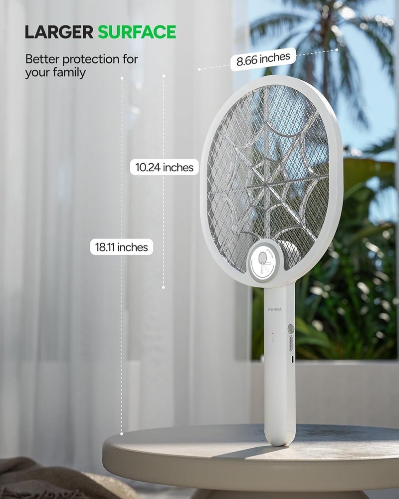 Buzbug Electric Fly Swatter,Rechargeable,Foldable, Dual Handheld Auto Zap Mode