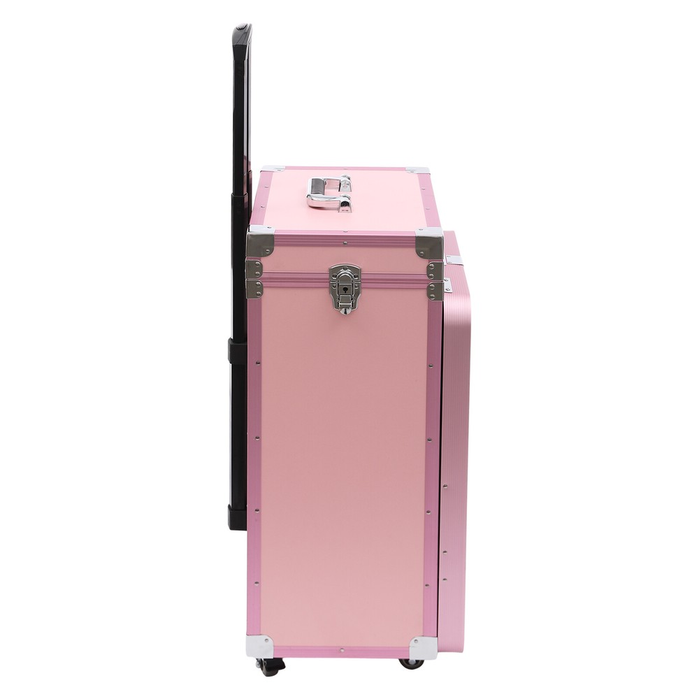 Nail Desk Mobile Station Rolling Makeup Train Case Manicure Table Pink Modern