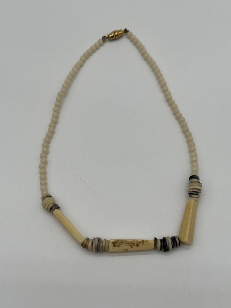 Vintage Handmade Bead And Shell? Necklace 6”