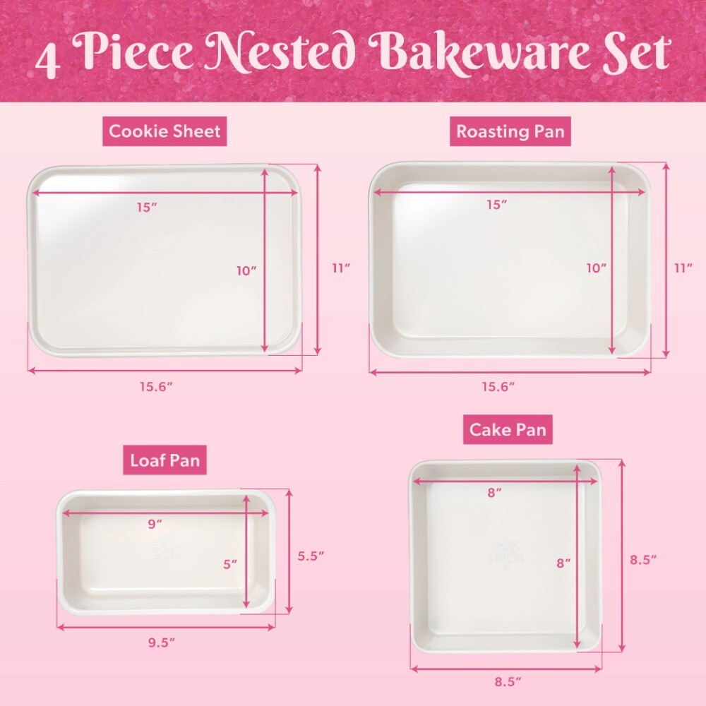 4 Piece Nested Bakeware Set, Pink