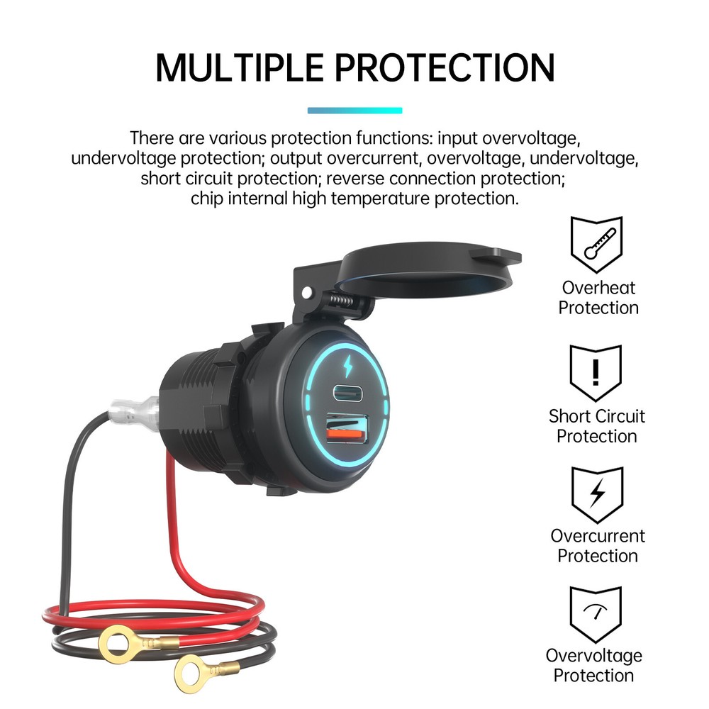PD USB Fast Motorcycle Charger Adapter for Apple iPhone Samsung Android Phone