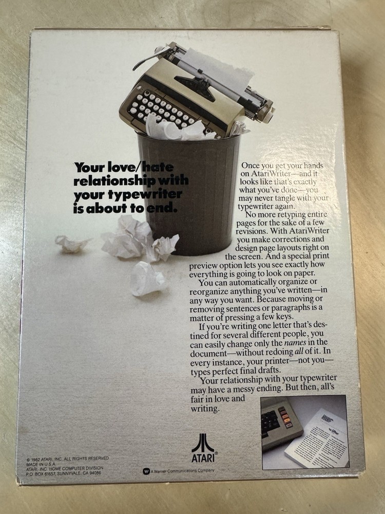 Atariwriter - A Word Processor for Atari 400/800, 1982 Complete In Box w/Manual