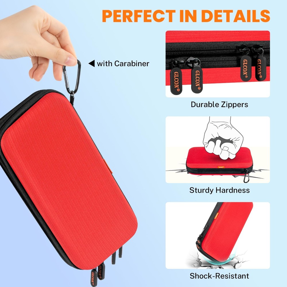 Double-Layer Hard Carrying Case Electronics Organizer - Multi-Pocket Zipper T...