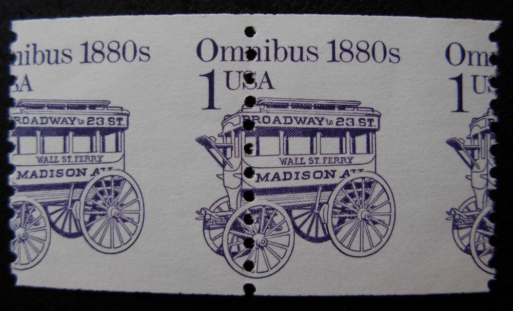 2225 Omnibus 1880's, Coil Misperf Error, Mint  NH #5