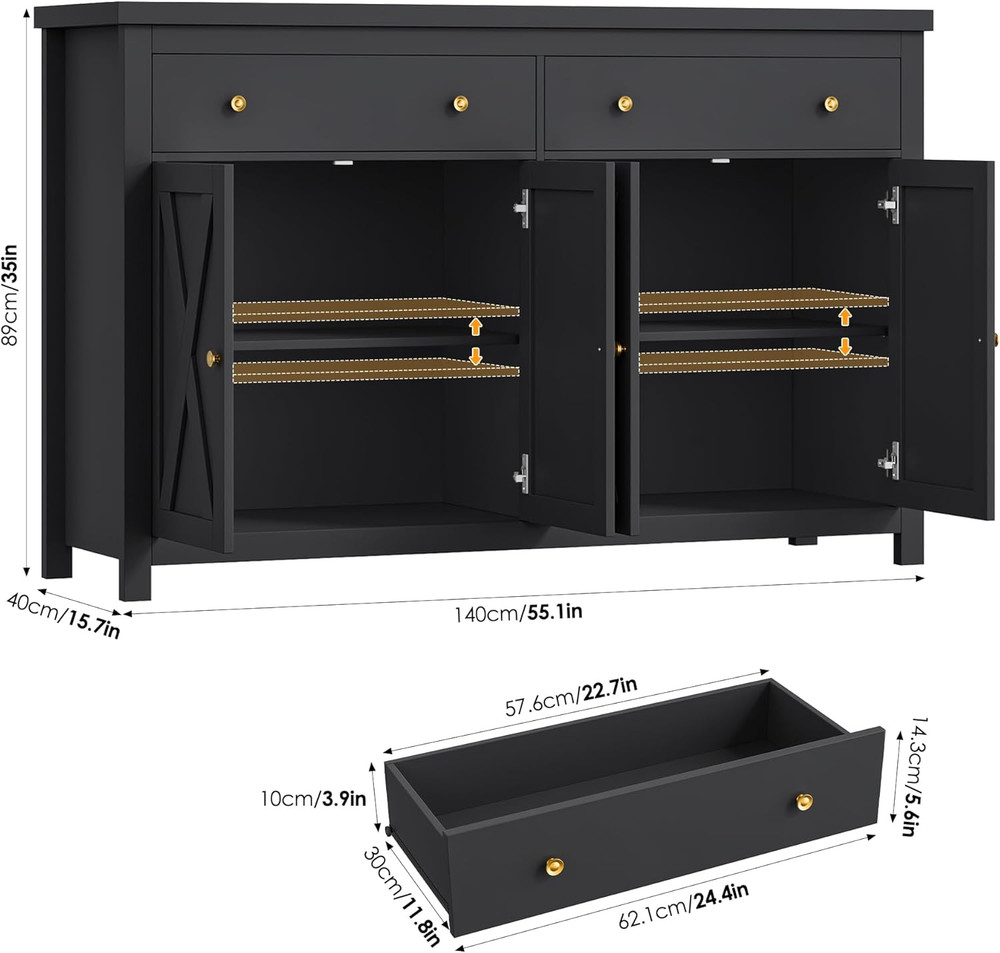 Sideboard Buffet Cabinet with Storage, 55" Large Kitchen Storage Cabinet with 2