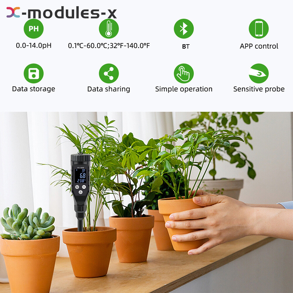 Backlight Soil PH Tester 0-14.0pH APP Soil Tester Data Logger LCD Temp Analyzer