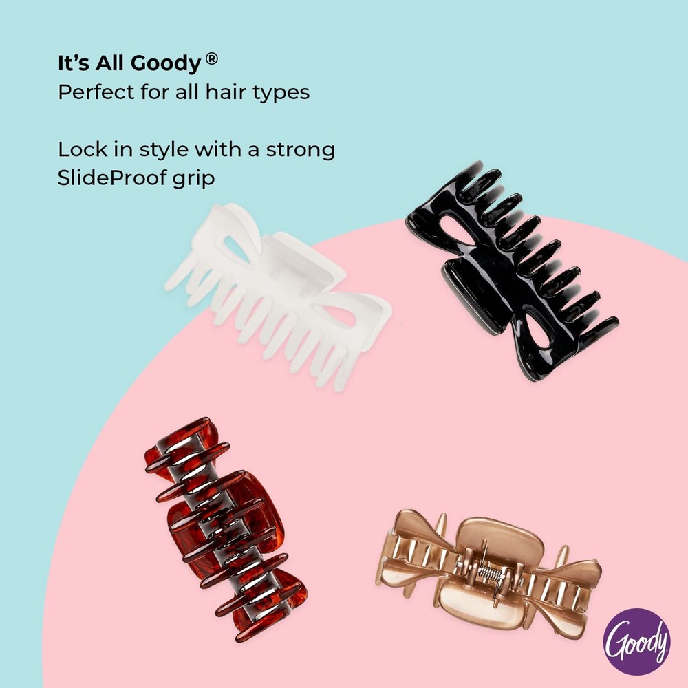 Goody SlideProof Classics Medium Claw Clips - 4ct Assorted Neutrals Hair Styling