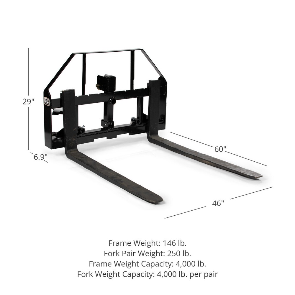 Titan Attachments Pallet Fork Frame with 60" Fork Blades, Fits Cat 1 & 2