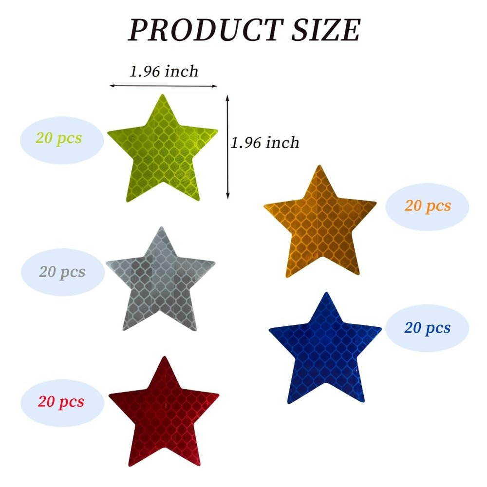 100Pcs Warning Reflective Stickers, Decals 100pcs Star-shaped