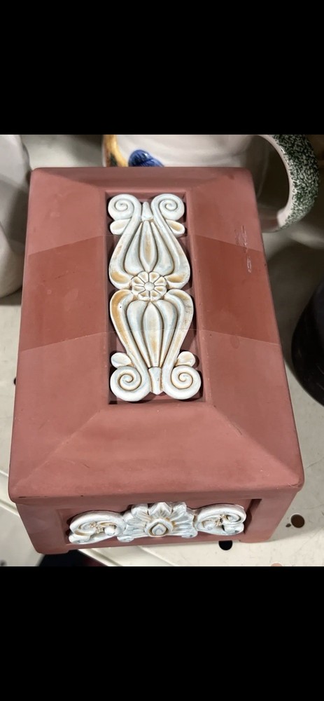 Sallas Pink Ceramic Rectangular Decorative Box with Lid, Floral & Ornate Design