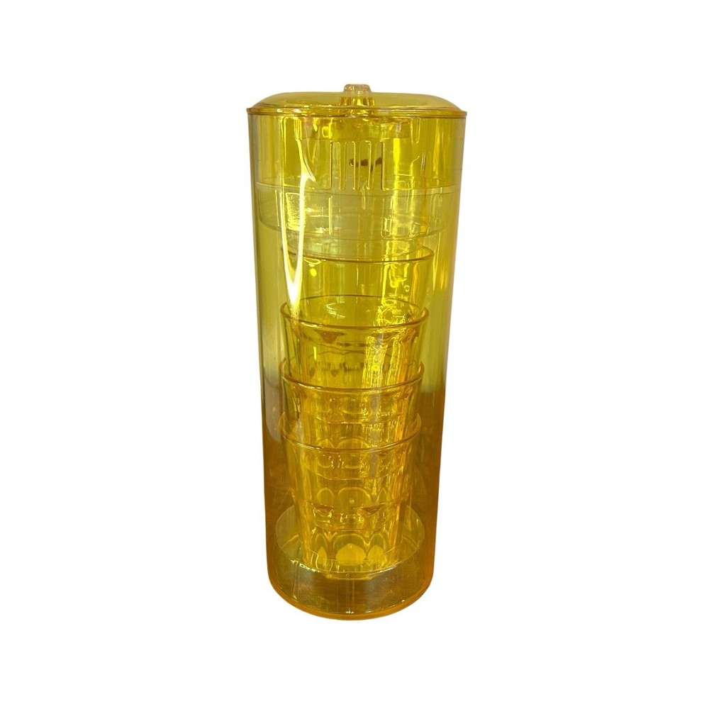 Yellow Transparent Plastic Pitcher Beverage Set with 4 Stackable Tumblers New