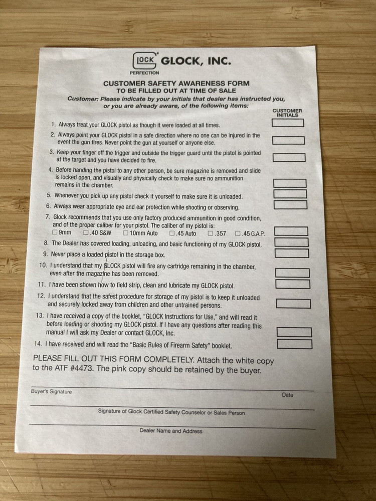 Original Glock Pistols Owners Manual Packet
