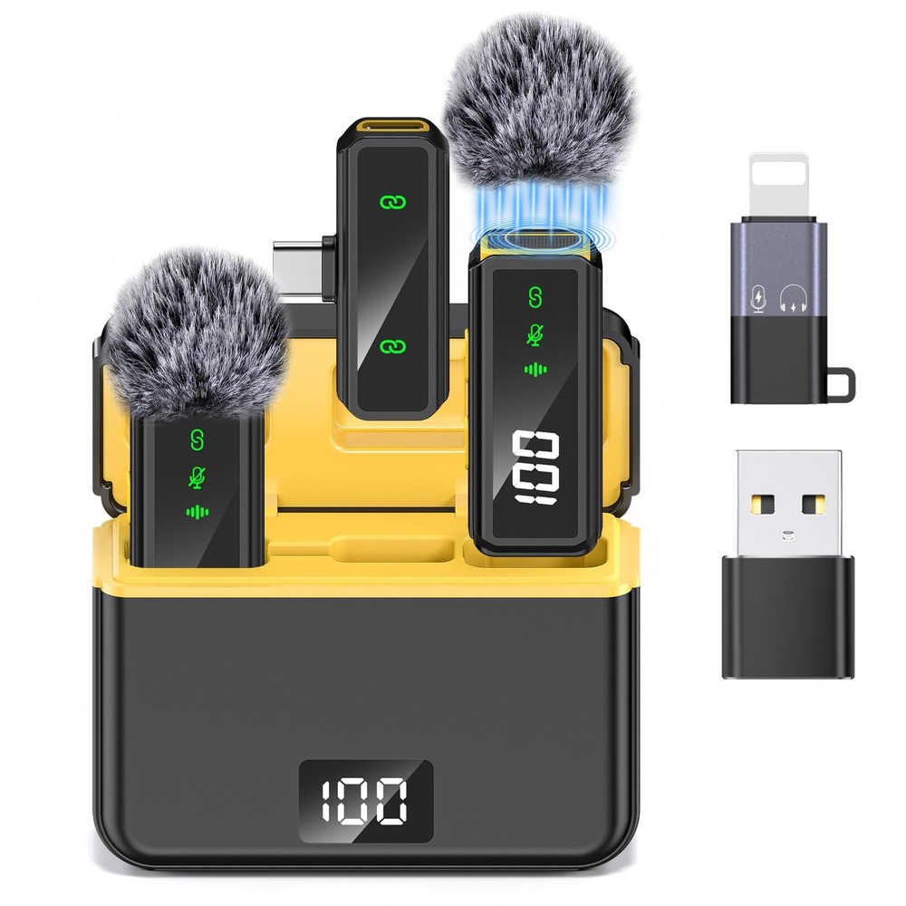 Mini Lavalier Microphone for iPhone/Android/PC, Lav Mic with 45H Battery, Noi...