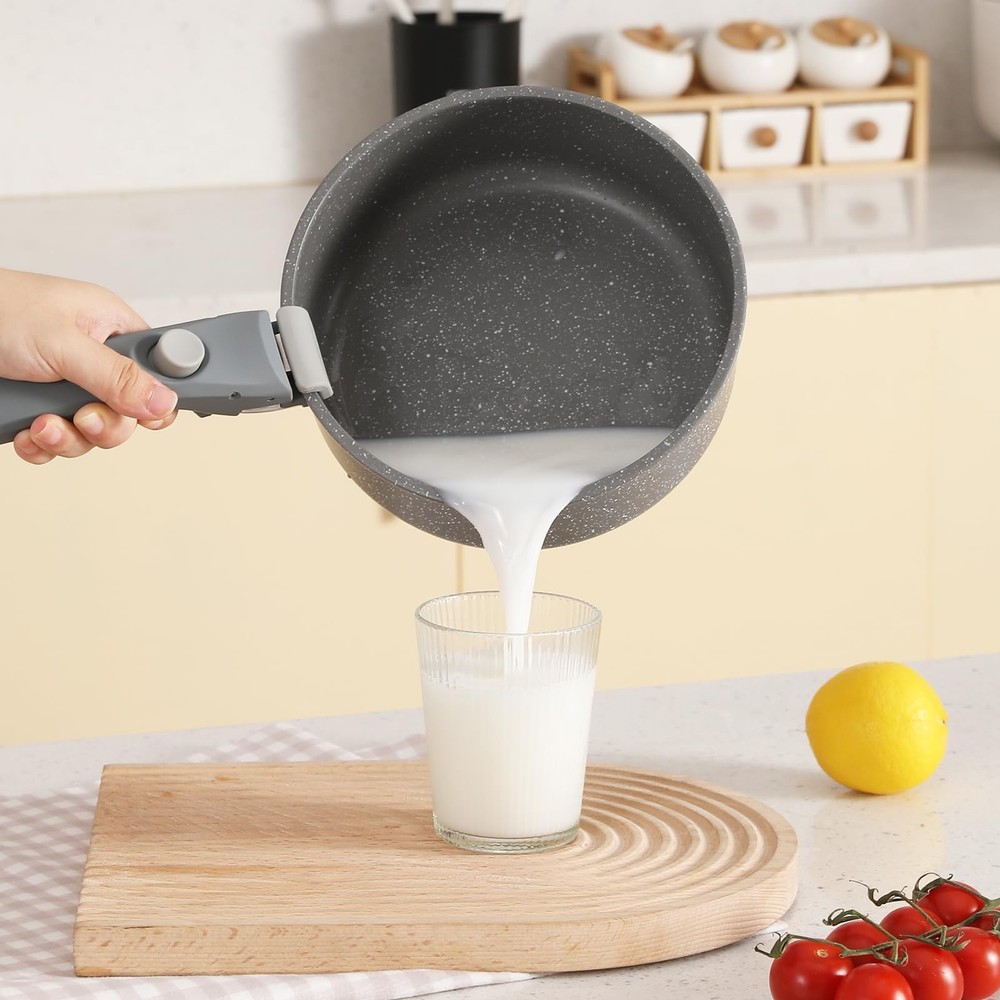 Gray Non Stick Pot and Pan Set with Removable Handle, Ceramic Cookware Set De...