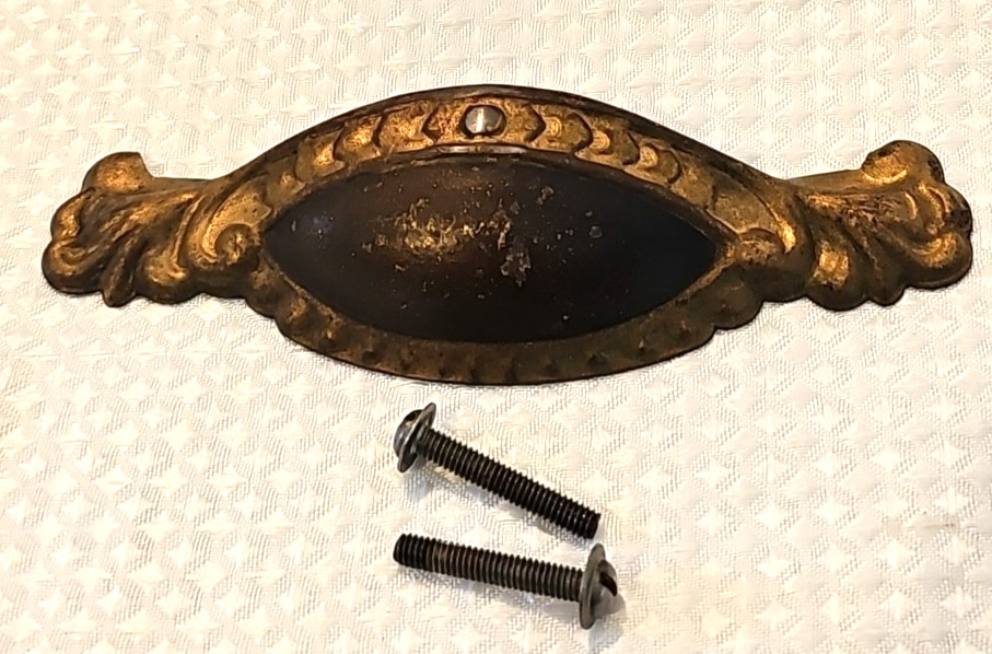 Antique Art Deco Pressed Steel Bin Drawer Pull 5.25" long ~ 4" Center