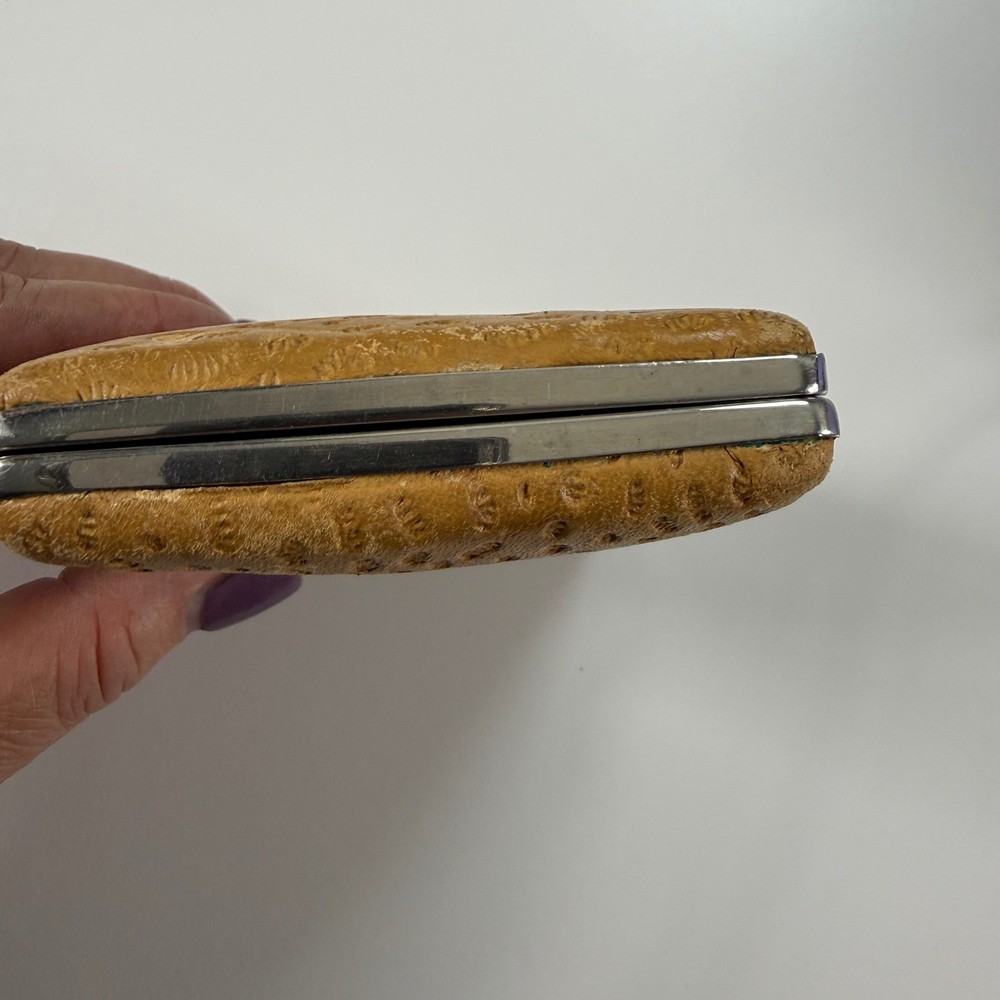 Vintage Brown Textured Leather Cigarette Case Push Button Metal Frame