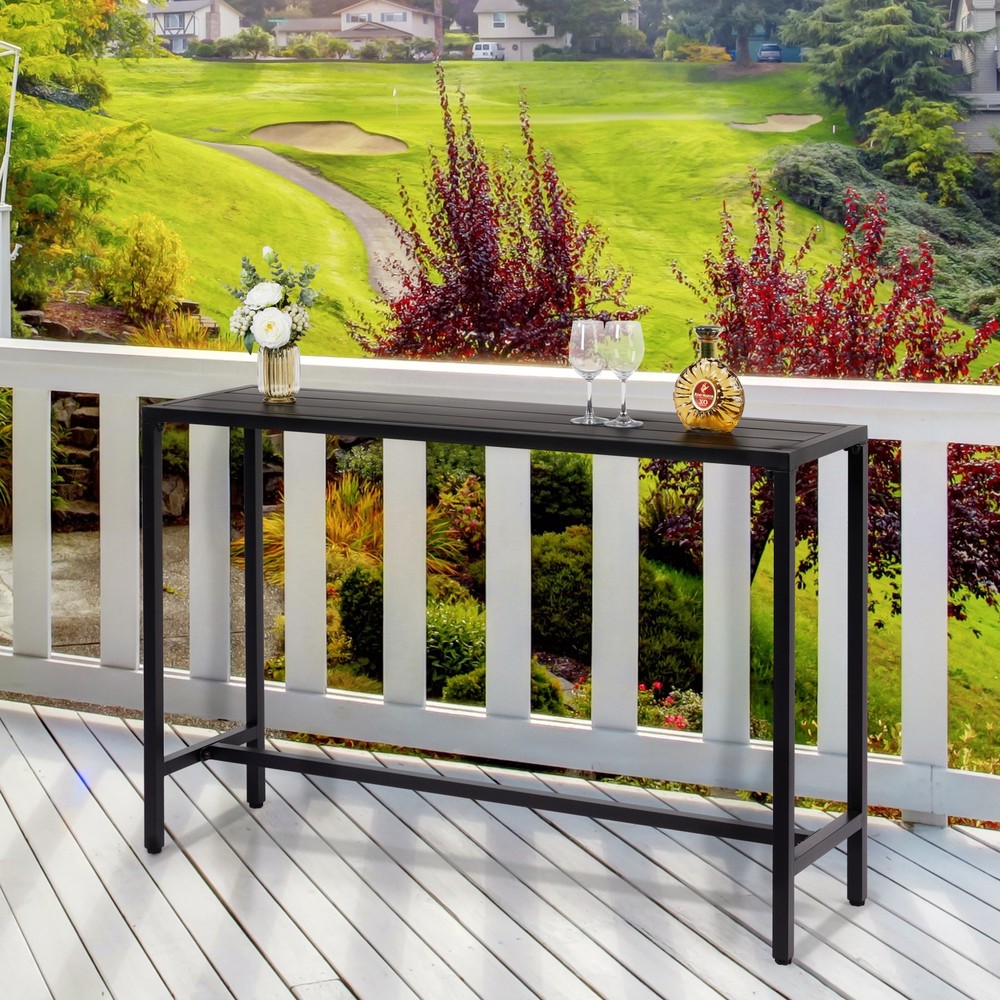 Outdoor Bar Table with Adjustable Feet, Rectangle Narrow Counter Height Table