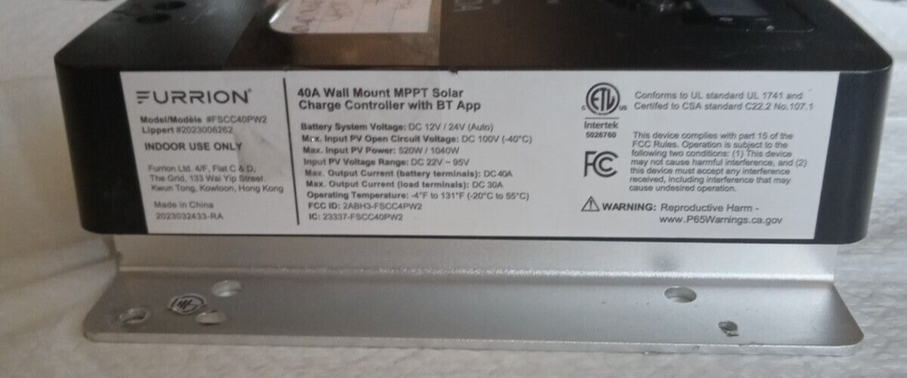 FURRION FSCC40PW2 40A MPPT SOLAR CHARGE CONTROLLER w/BLUETOOTH APP