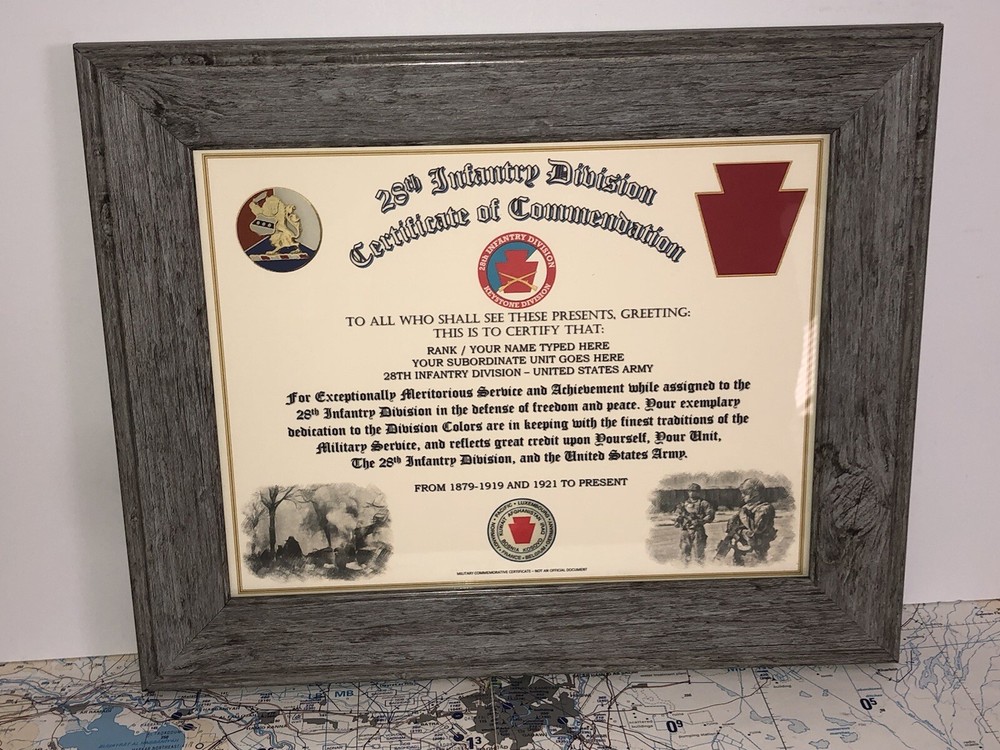 28TH INFANTRY DIVISION / COMMEMORATIVE - CERTIFICATE OF COMMENDATION