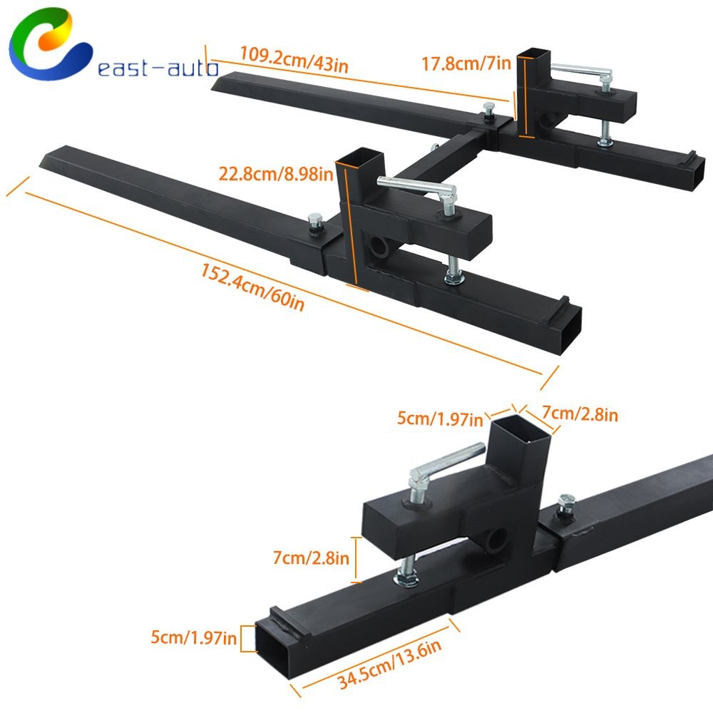 60" Tractor Bucket Clamp On Pallet Forks With Adjustable Stabilizer Bar 2000lbs