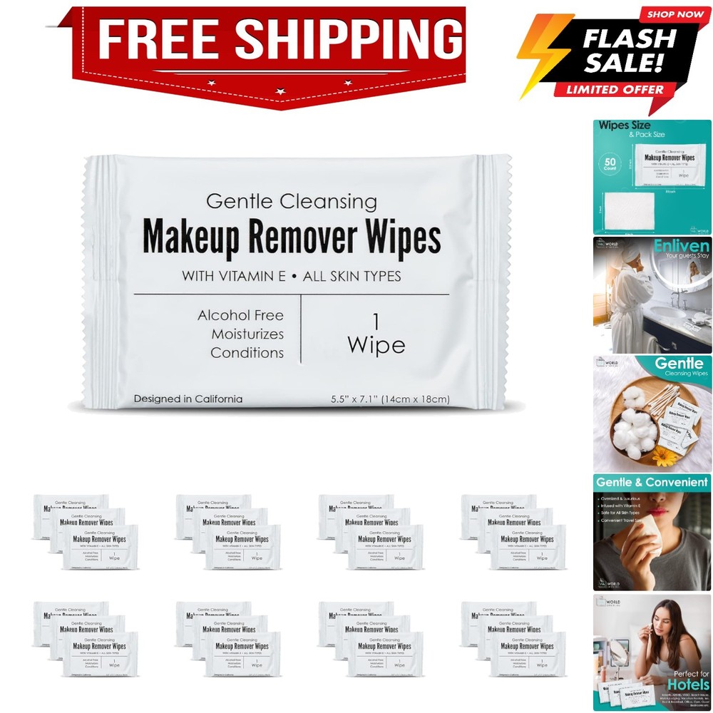 Bulk Makeup Remover Wipes | 50 Count | Individually Wrapped, Gentle Cleansing...