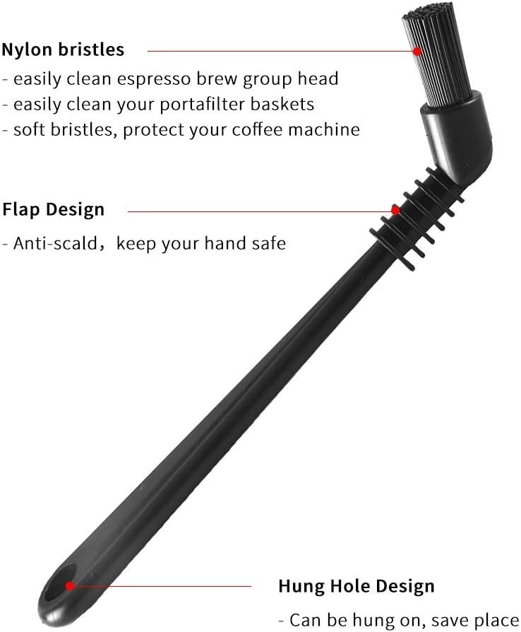 Long Handle Espresso Machine Cleaning Brush Set - 5 Essential Tools for Baristas