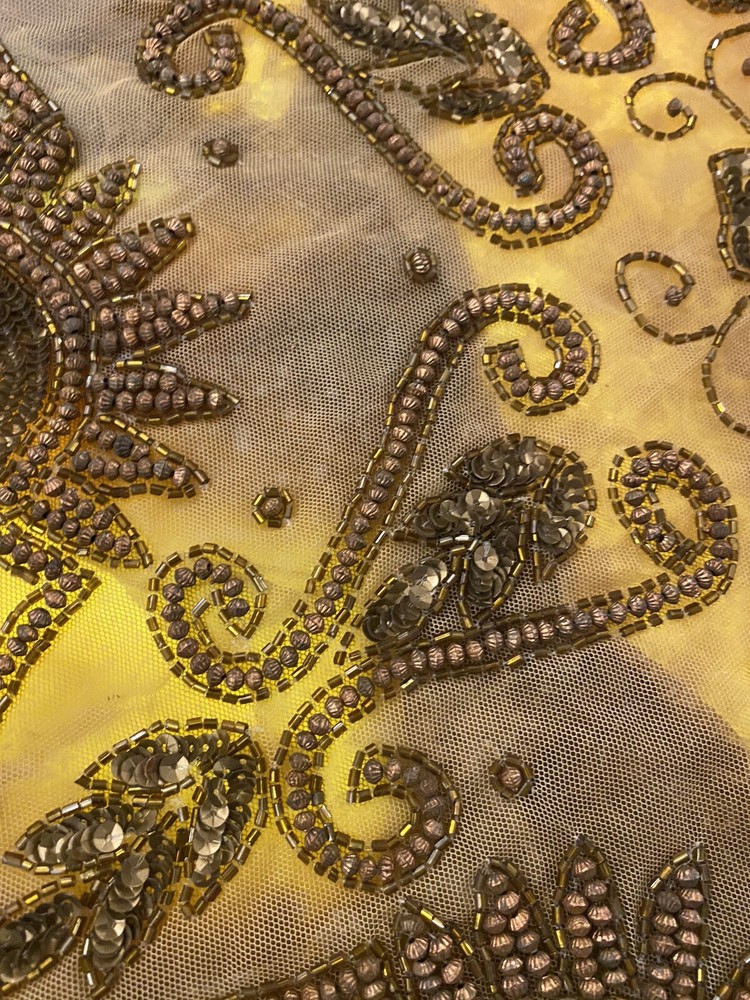 indian beaded/sequinned/mesh tablecloth, handmade