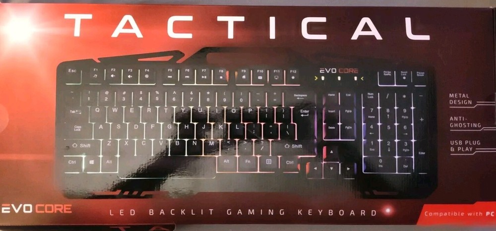 TACTICAL LED Backlit METAL Gaming USB Keyboard/Evo Core PC Mac OS NEW/Rip On Box