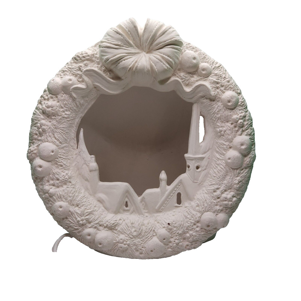 Vintage Gare Rooftops Wreath Light Ceramic Bisque Installed Light No Insert 2516