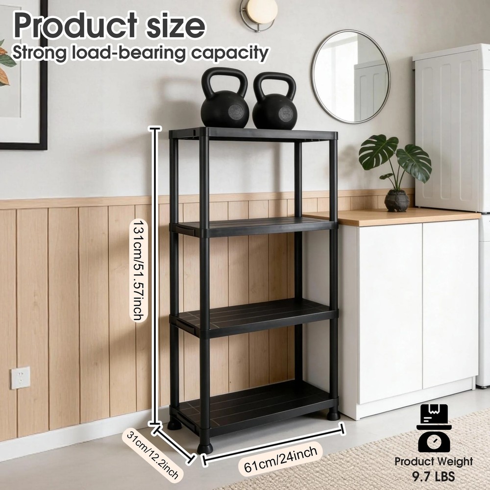 4-Shelf Plastic Storage Rack Multi-Purpose Organizer Easy Assembly for Home