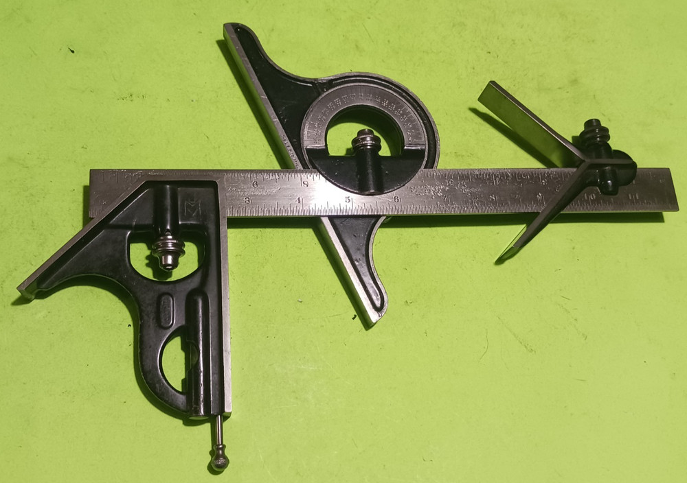 Starrett Combination Square 5pcs Head,Protractor,center Head, 12" rule & scribe
