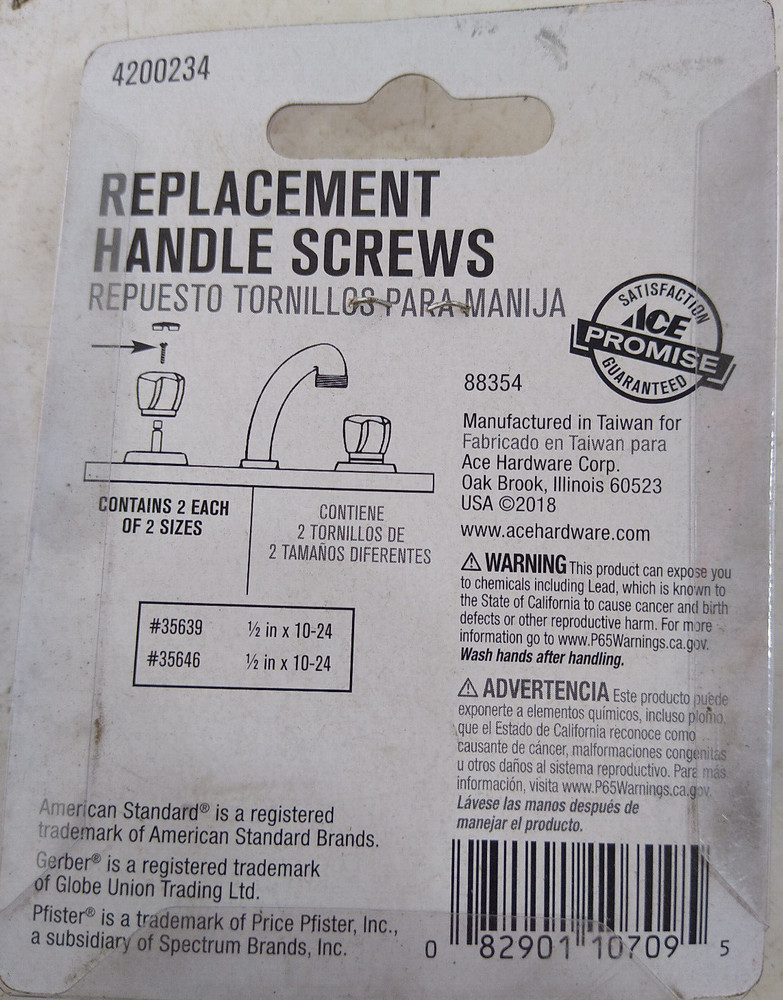 New in Pack Ace Handle Screws 4200234 Ameriican Standard/Price Pfister/Gerber