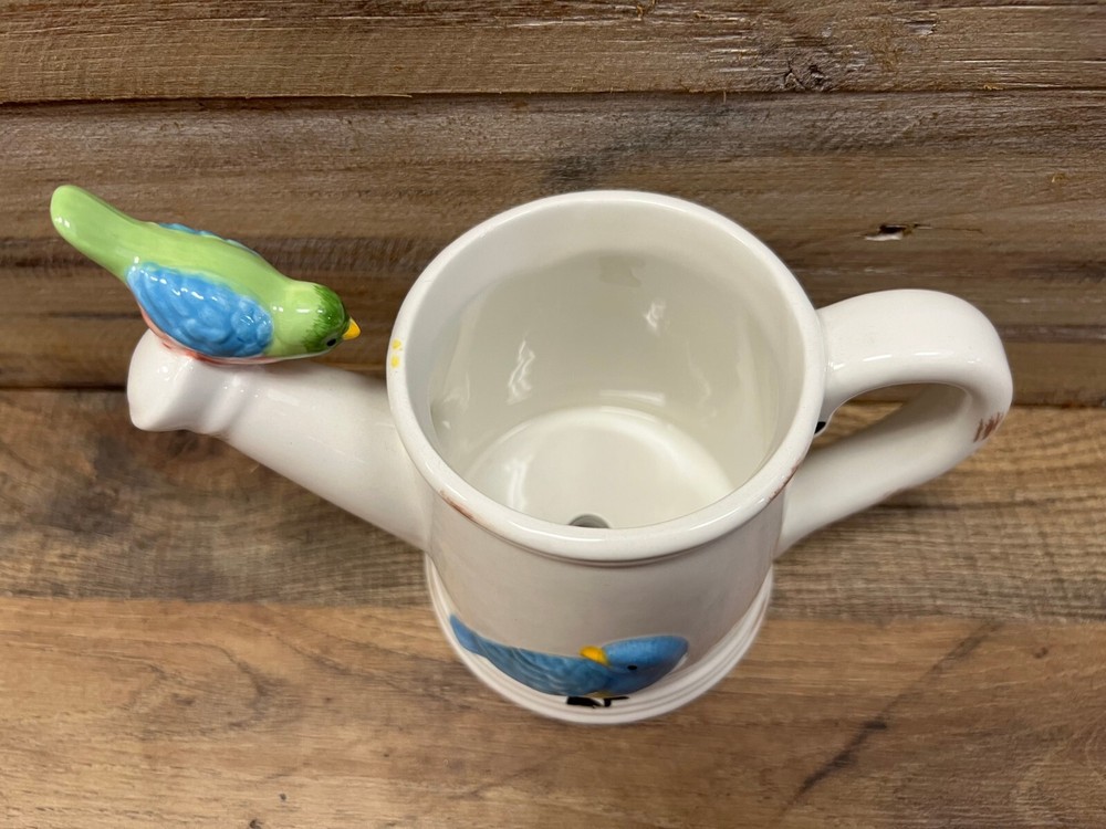 Birds On Watering Can Ceramic Planter 8" x 6"