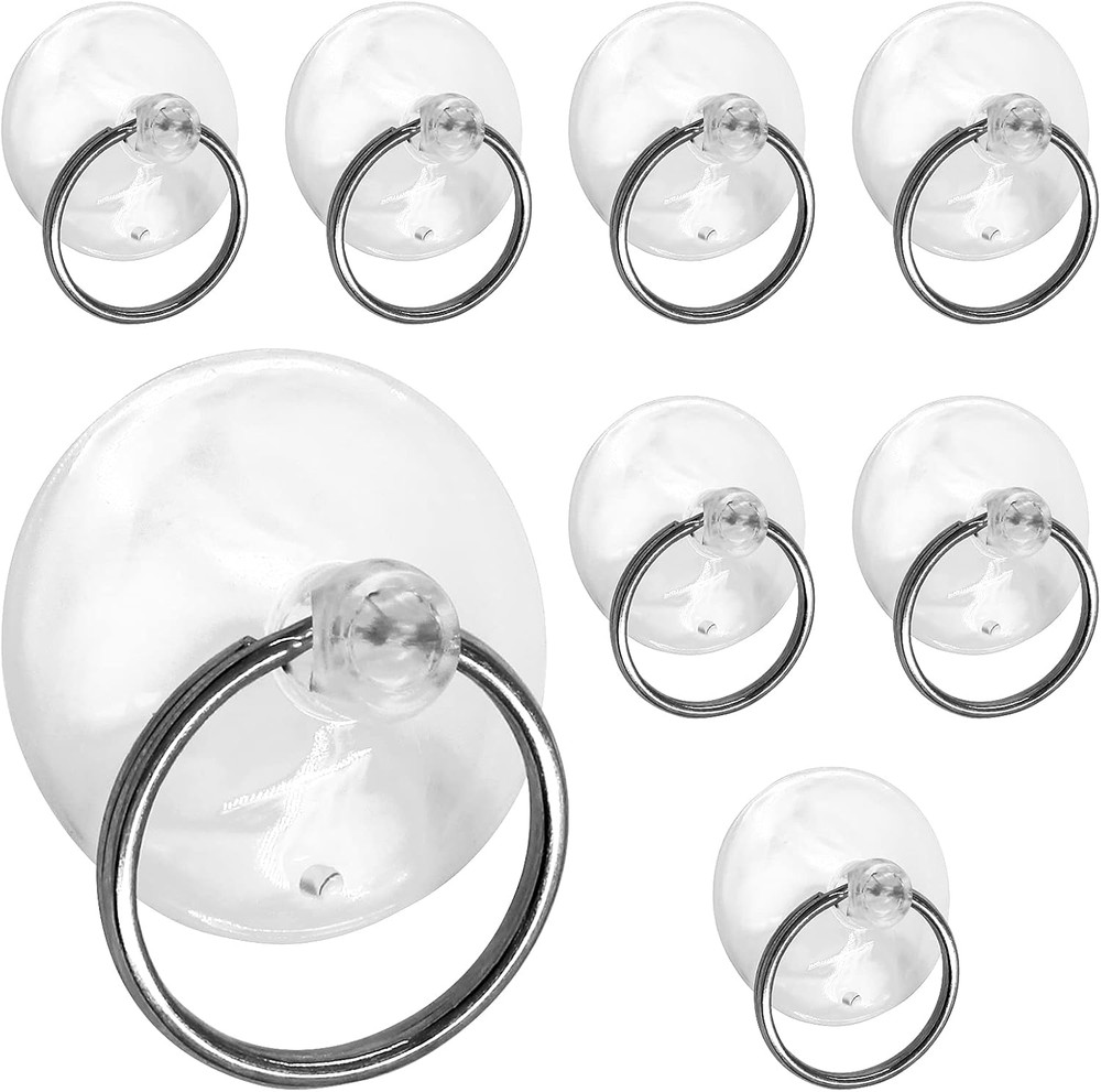 12PCS 2" Clear Suction Cup Hooks with Ring Window Wall Hanger Kitchen Bath