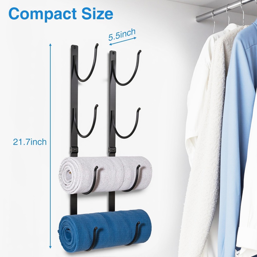Bathroom Rolled Towel Rack: 4-Tier Wall Mounted Storage 4-tier, Black
