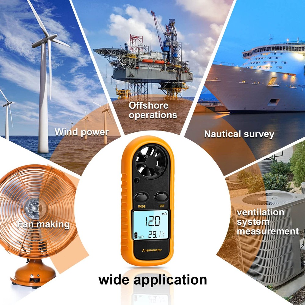 Anemometer Handheld, Light Weight Digital Wind Speed Meter, Wind Speed Temper...