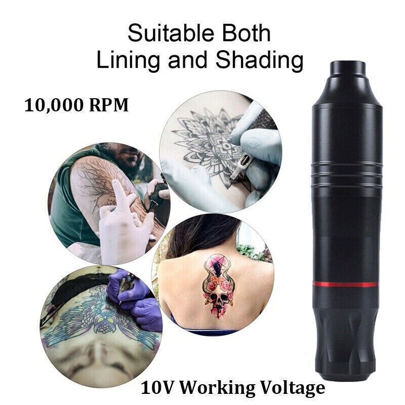Complete PROFESSIONAL Rotary Pen Tattoo Machine Kit Needles Inks Power Supply