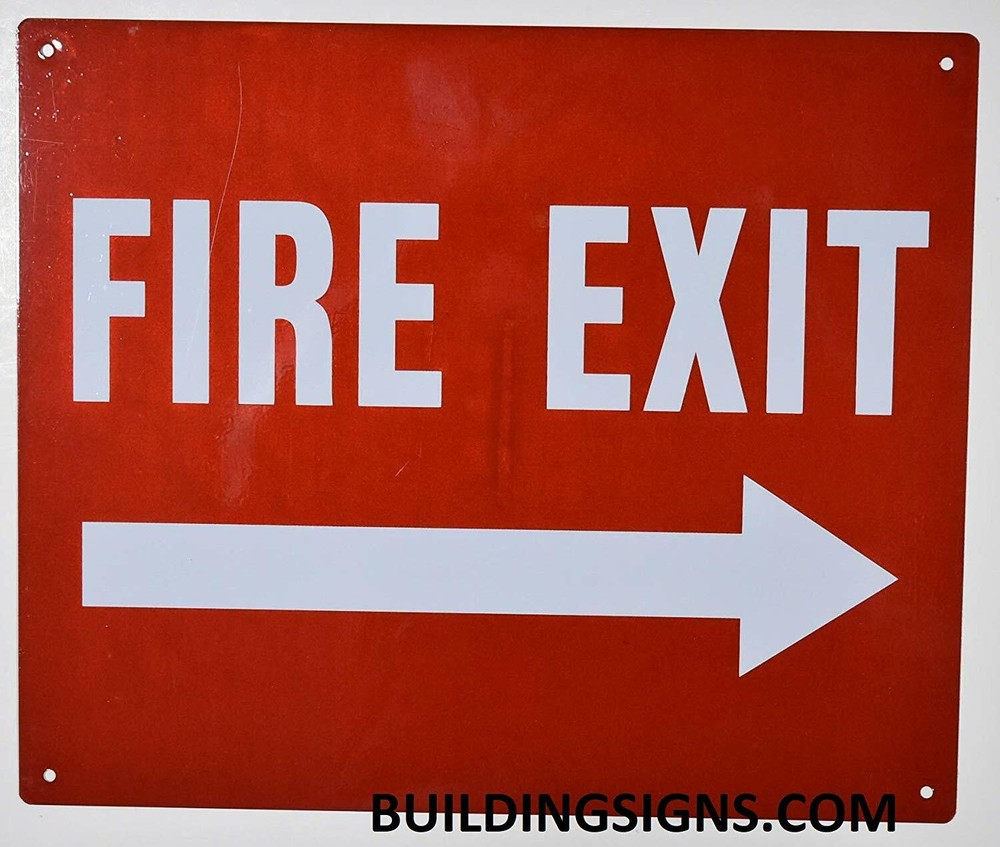 FIRE EXIT Arrow Right Sign (Reflective !!,, RED Background, 10X12 inch)