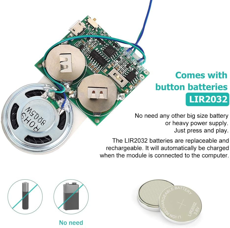 Recordable Sound Module, 8 Minutes USB Programmable Sound Chip with Speaker, Pus
