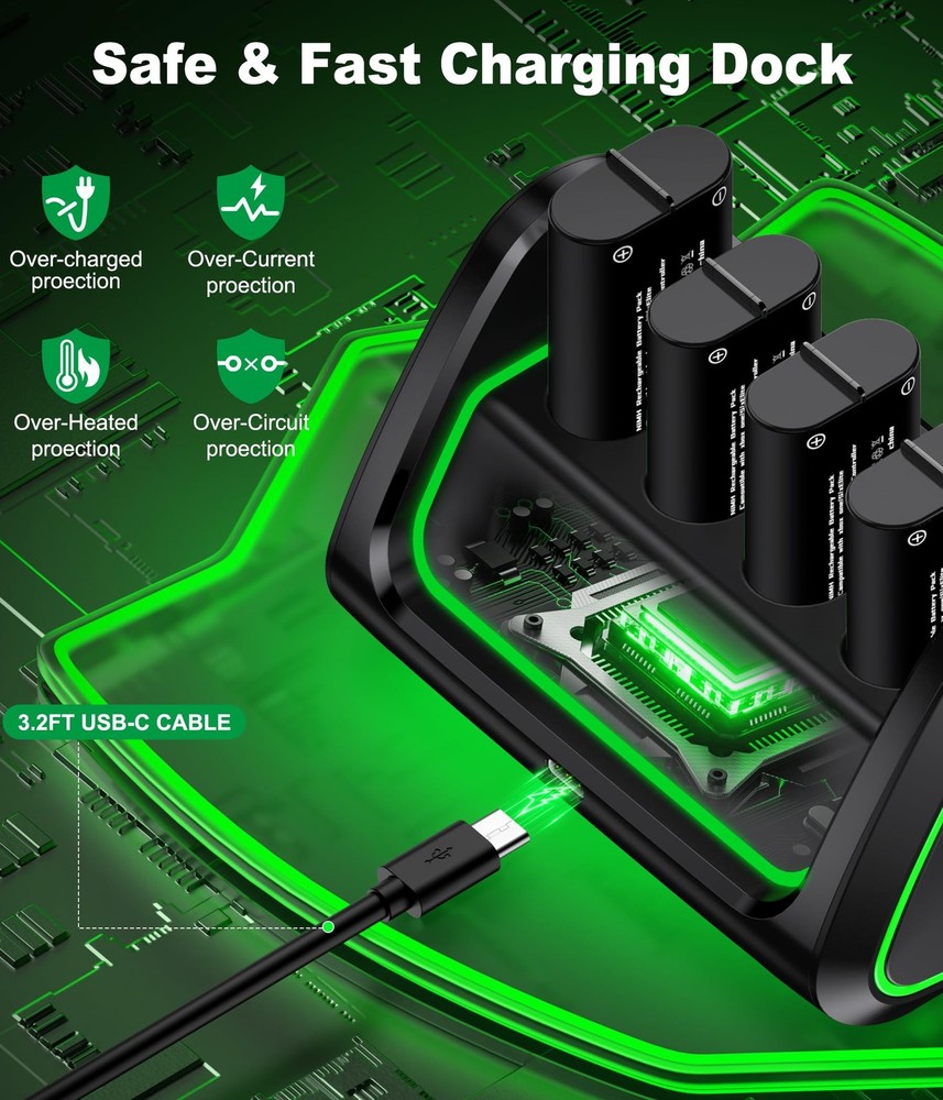 Upgraded Fast Charging Rechargeable Battery Packs with Light Control, 4 x 408...