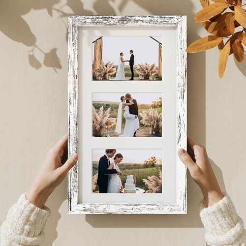 Picture Frames Collage Wall Decor, Displays 3Pcs 4x6 8x14 Distressed White