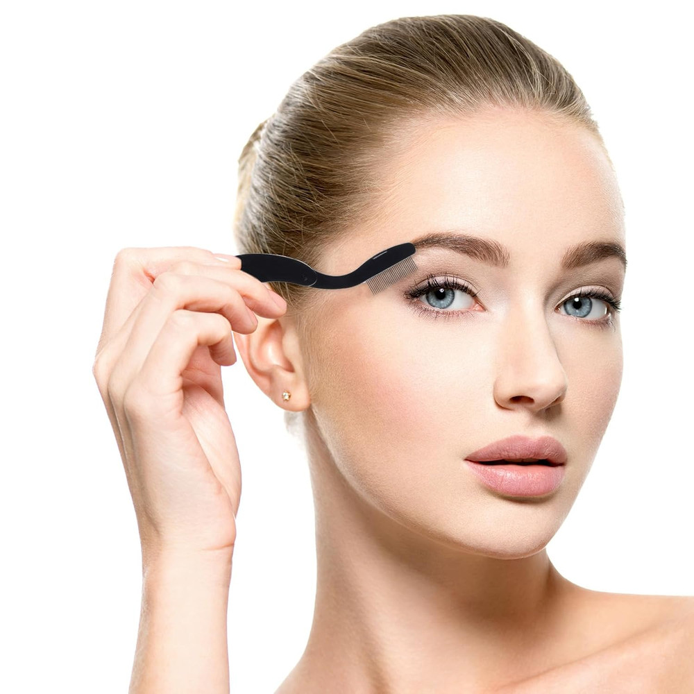 5 Pack Folding Eyelash Comb Lash Separator Tool, Black Eyebrow Comb Metal Teeth