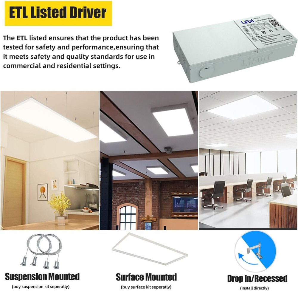 4x2FT LED Flat Panel Troffer Light 75W 7800LM Drop Ceiling Light 5000k,ETL,4Pack