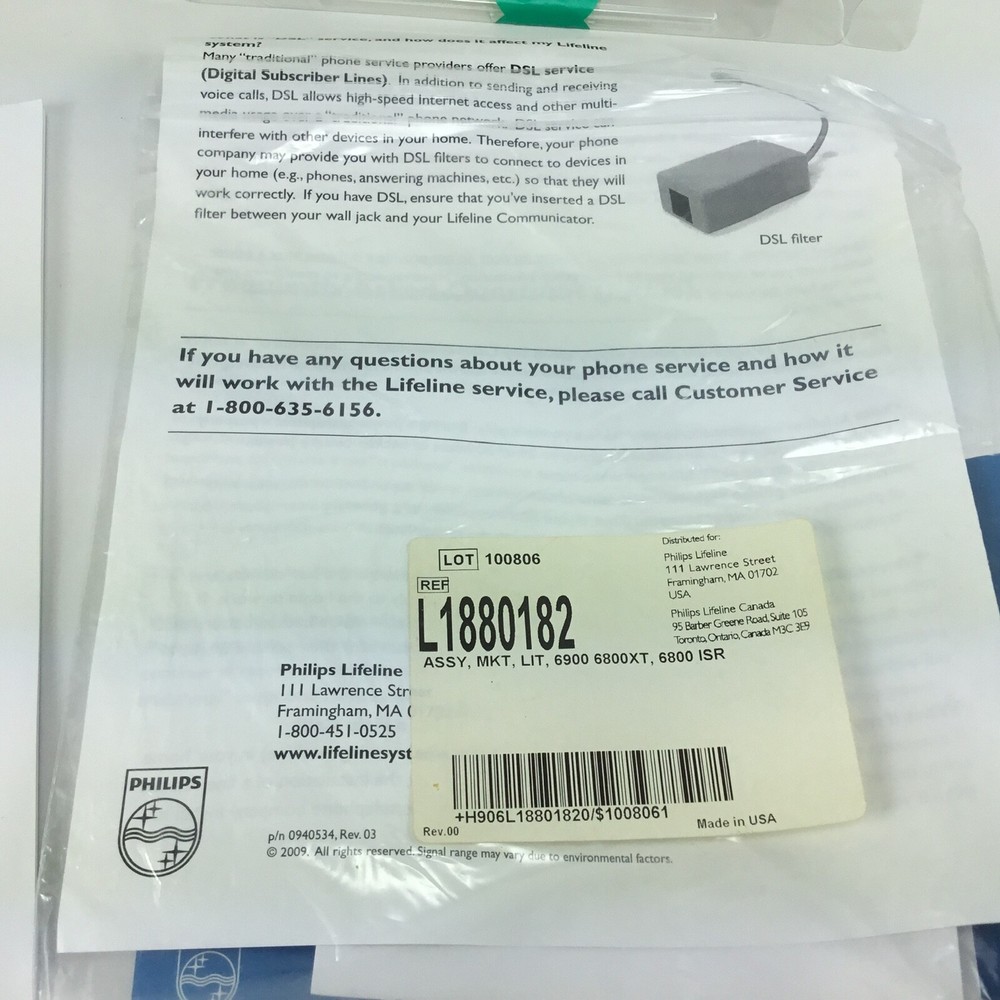 Phillips Lifeline 6800AT Emergency Alert System new