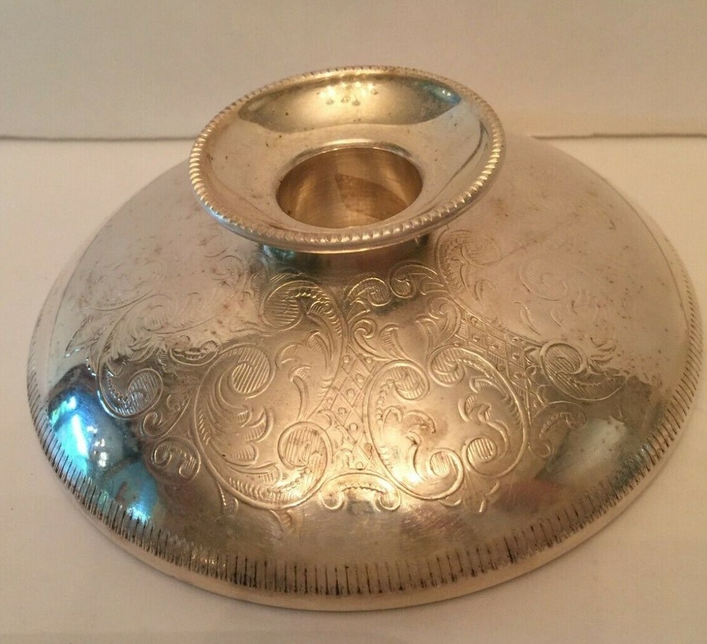 Antique Silverplate Round Candlesticks Elegant Scroll Design Made In England