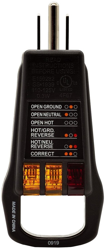 Triplett ET100 GFCI Outlet/Receptacle Tester with 5 Visual Indicators