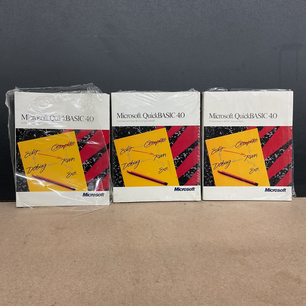 Microsoft QuickBASIC 4.0 BASIC Language Reference - Lot Of 3 - New Torn Plastic